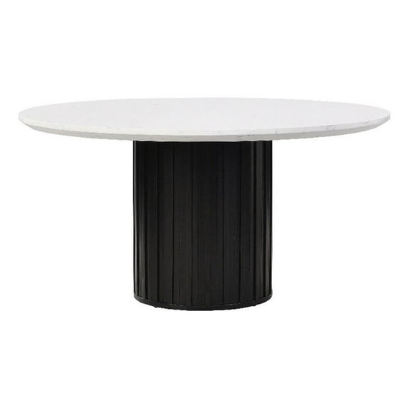 Pemberly Row Engineering Round Marble Dining Table in White/Black