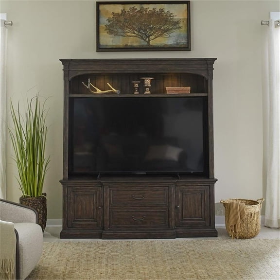 Pemberly Row Entertainment Center with Breakfront Styling in Brown