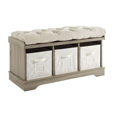 Pemberly Row Entryway Bench with Cushion in Gray Wash