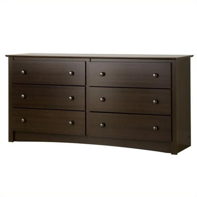 Pemberly Row Wooden Bedroom Furniture Espresso 6 Drawer Dresser