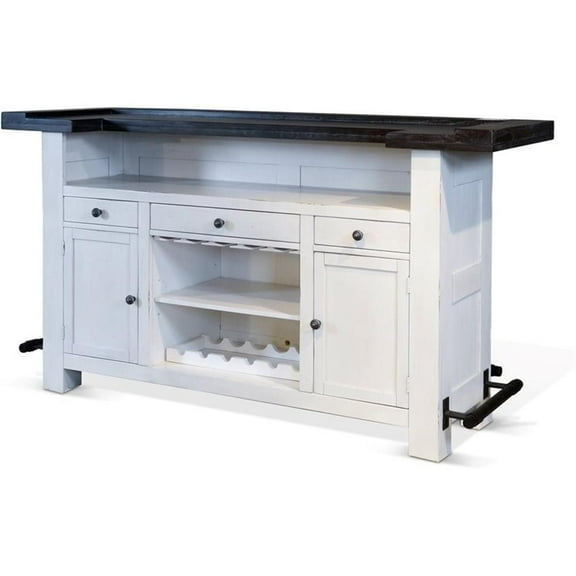 Pemberly Row Espresso Finish 78" Farmhouse styled Wood Bar Unit