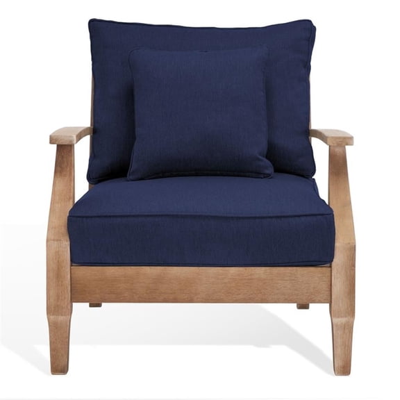 Pemberly Row Eucalyptus Wood Outdoor Armchair in Natural / Navy