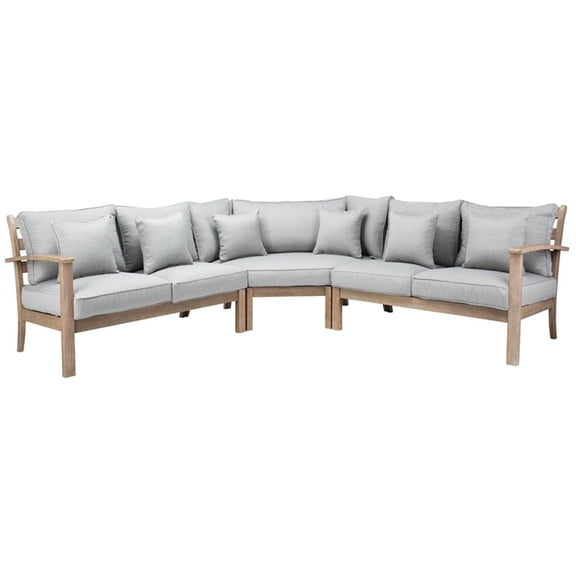 Pemberly Row Eucalyptus Wood Patio Sectional Sofa with Cushions in Natural