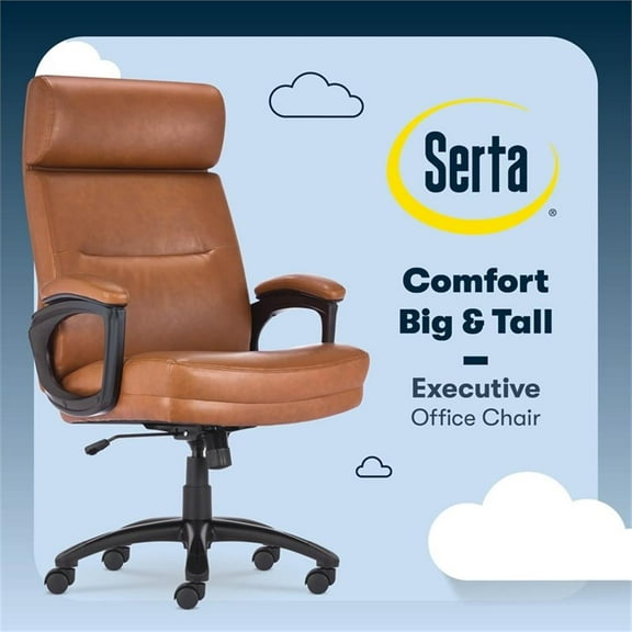 Pemberly Row Executive Big & Tall Ergonomic Office Chair Bonded Leather Cognac