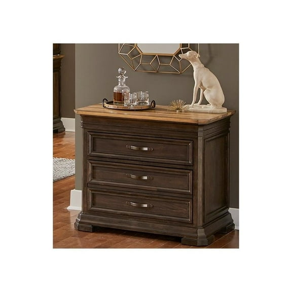 Pemberly Row Executive Lateral Brown Filing Cabinet With Locking File Drawer