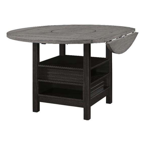Pemberly Row Extendable Counter Height Table with Lazy Susan in Black and Gray