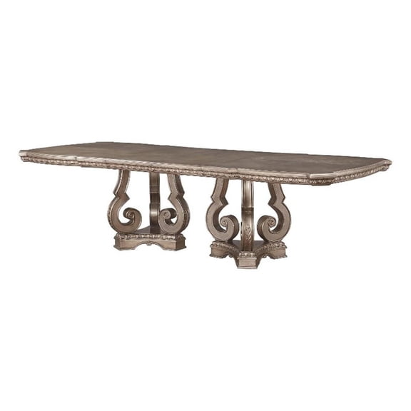 Pemberly Row Extendable Dining Table with Double Pedestal Base in Silver