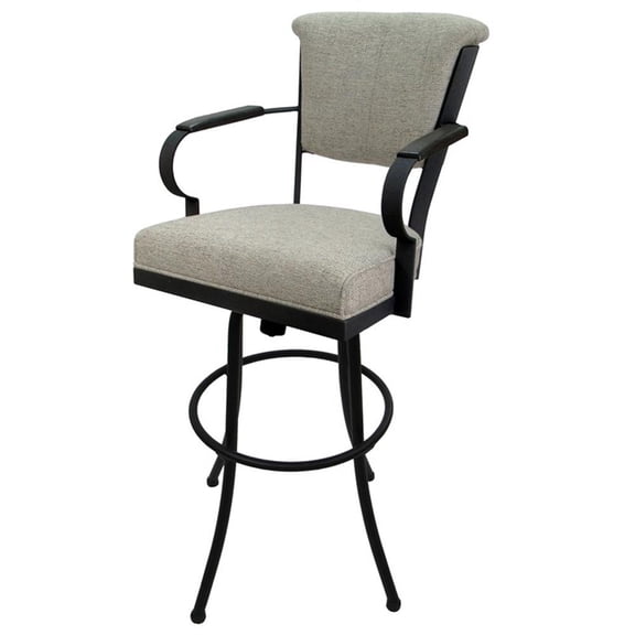 Pemberly Row Extra Tall 34" Metal Bar Stool Wood Arm in Ash Fabric in Black