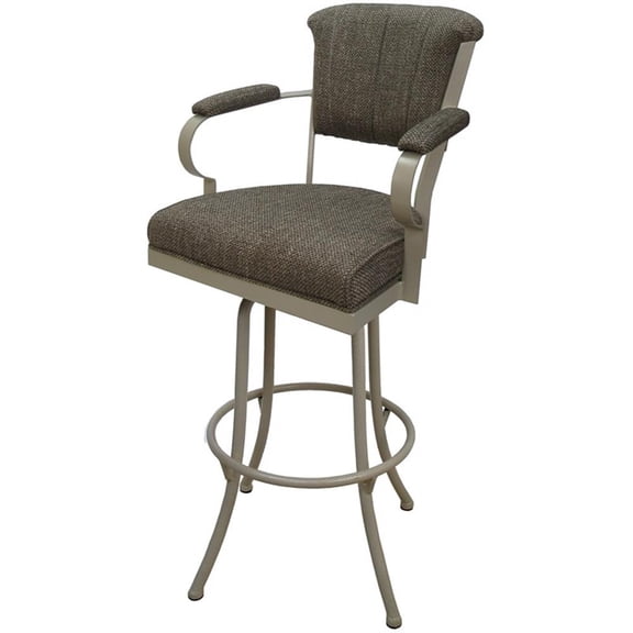 Pemberly Row Extra Tall 34" Metal Bar Stools in Cocoa Beige Fabric Beige Frame