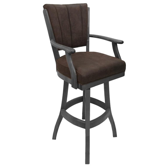 Pemberly Row Extra Tall 34" Solid Wood Bar Stool in Whiskey Brown & Gray