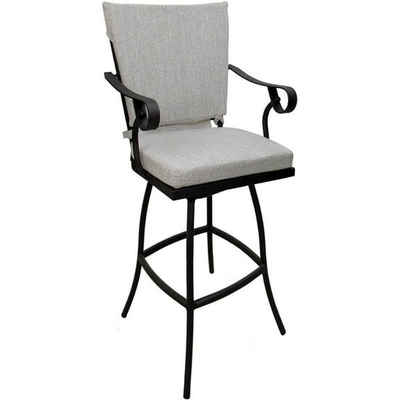 Pemberly Row Extra Tall Bar Stool 34" - White Linen Fabric - Black Frame