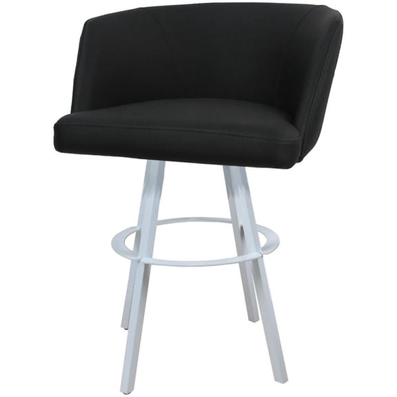 Pemberly Row Extra Tall Bar Stool Swivel Metal 34" Seat in Black Vinyl in White