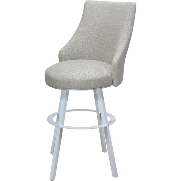 Pemberly Row Extra Tall Swivel Metal Stool 34" in Stone Fabric with White Frame