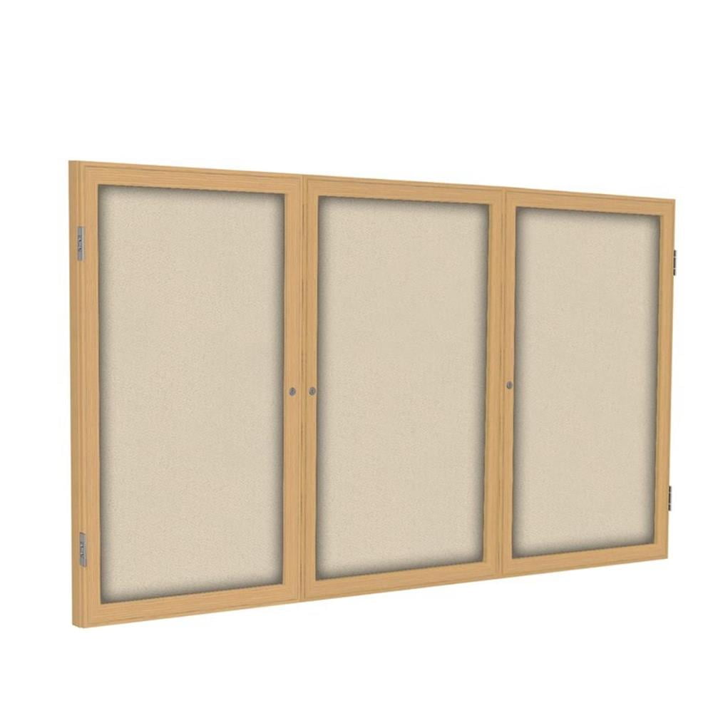 Pemberly Row Fabric 36" x 72" 3 Door Enclosed Bulletin Board in Beige