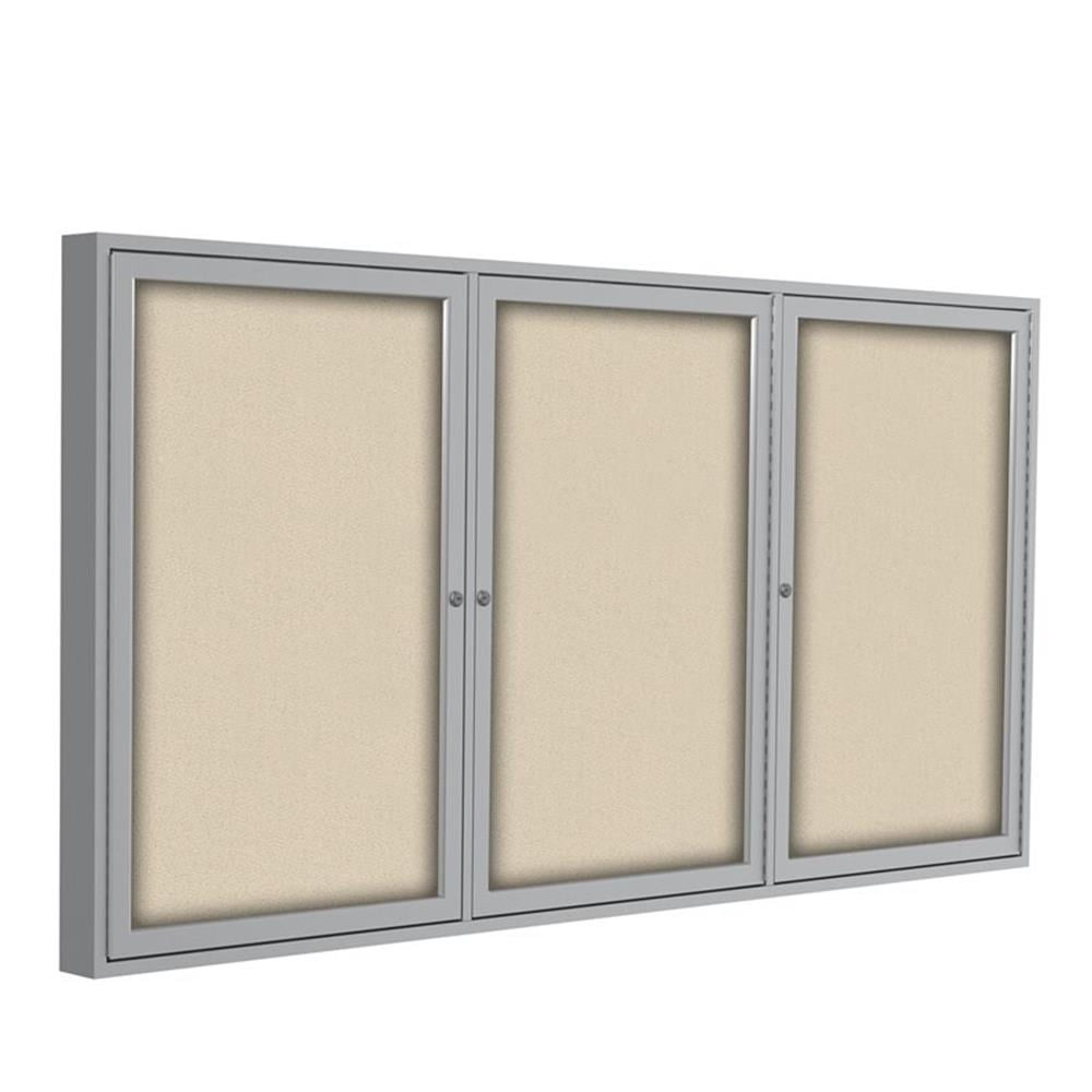 Pemberly Row Fabric 48" x 72" 3 Door Enclosed Bulletin Board in Beige