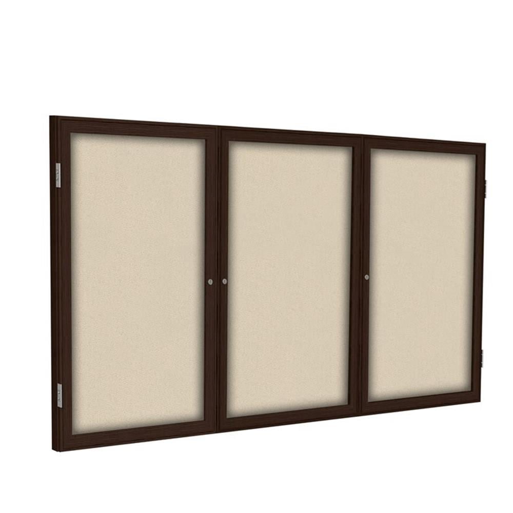 Pemberly Row Fabric 48" x 72" 3 Door Enclosed Bulletin Board in Beige