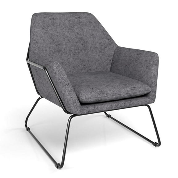 Pemberly Row Fabric Accent Chair with Black Powder Coated Sled Base in Gray