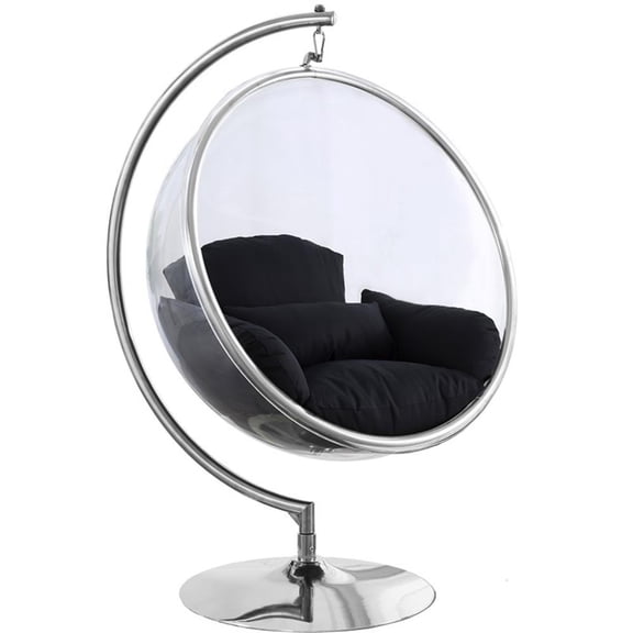 Pemberly Row Fabric Acrylic Swing Bubble Accent Chair in Black