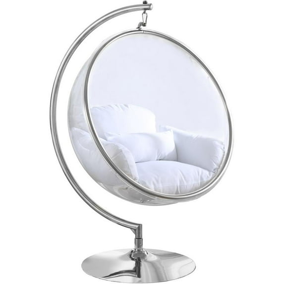 Pemberly Row Fabric Acrylic Swing Bubble Accent Chair in White