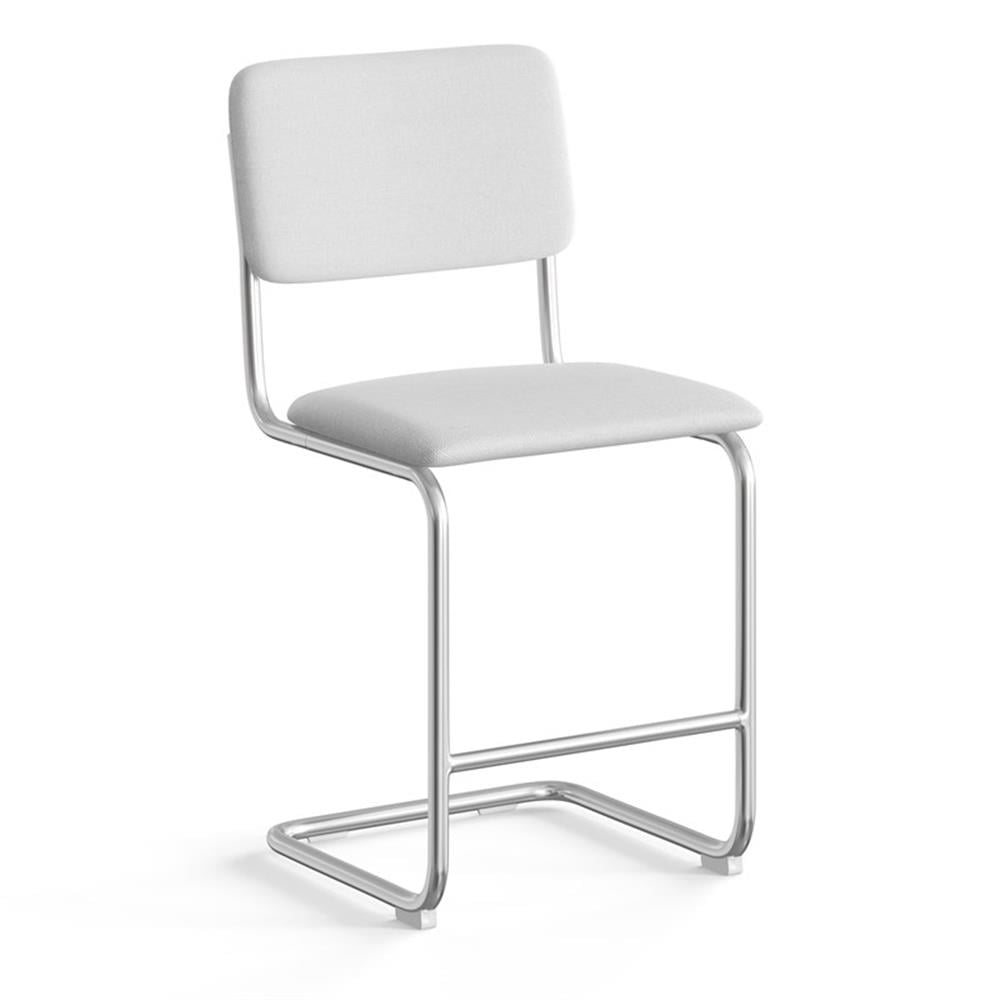 White Linen Upholstered Metal Frame Dining Chairs, Set of 2