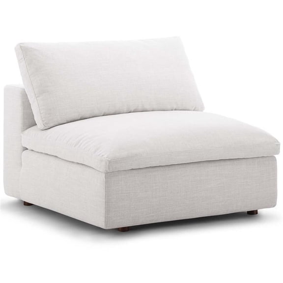 Pemberly Row Fabric Down Filled Overstuffed Armless Chair in Beige
