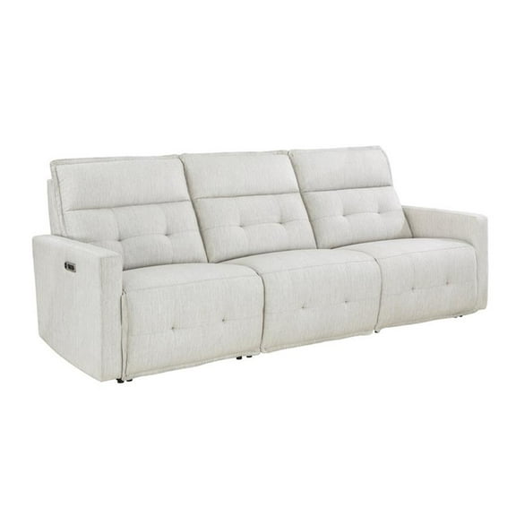 Pemberly Row Fabric Power Double Reclining Sofa with Power Headrests in White