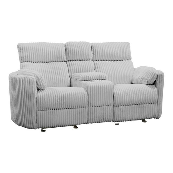 Pemberly Row Fabric Power Glider Reclining Console Loveseat in Gray