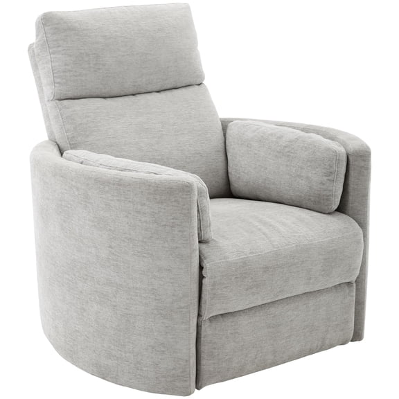 Pemberly Row Fabric Power Swivel Glider Recliner Chair in Mineral White