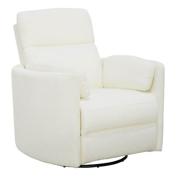 Pemberly Row Fabric Power Swivel Glider Recliner Chair in White with USB Charger