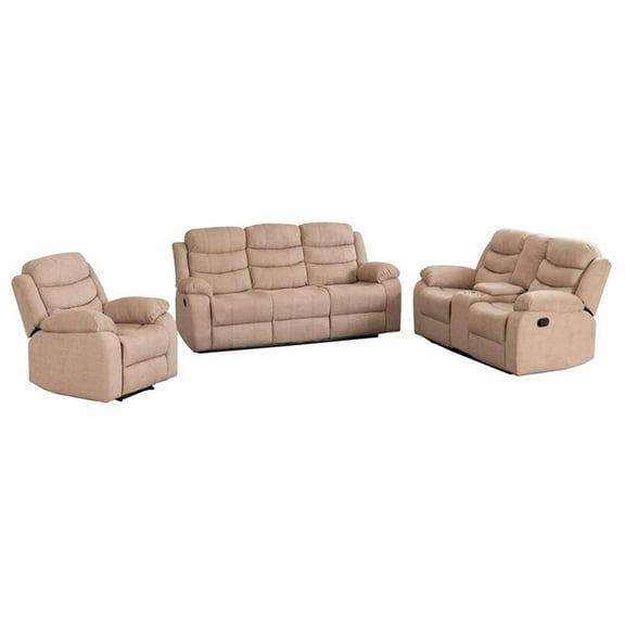Pemberly Row Fabric Reclining Sofa Set Modern Chair & Loveseat & Sofa Set Camel