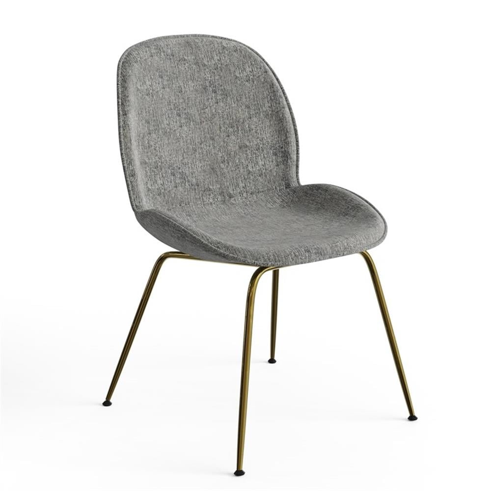Light Gray Upholstered Side Chair with Gold Metal Legs, Set of 2
