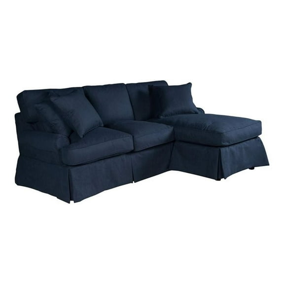 Pemberly Row Fabric Slipcovered Reversible Chaise Sleeper Sofa in Navy