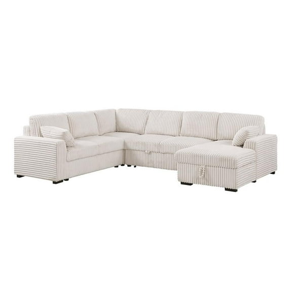 Pemberly Row Fabric U-Shape Sofa Modern Pull out Sofa bed & Storage Space-Beige