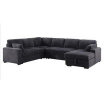 Pemberly Row Fabric U-Shape Sofa Modern Pull out Sofa bed & Storage Space-Gray