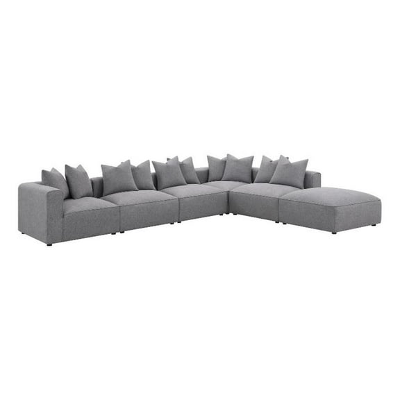 Pemberly Row Fabric Upholstered 6-piece Tight Seat Modular Sectional Gray
