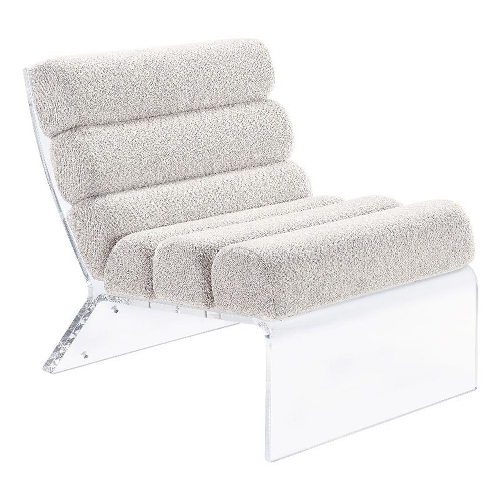 Ivory Bouclé Upholstered Accent Chair with Clear Acrylic Frame