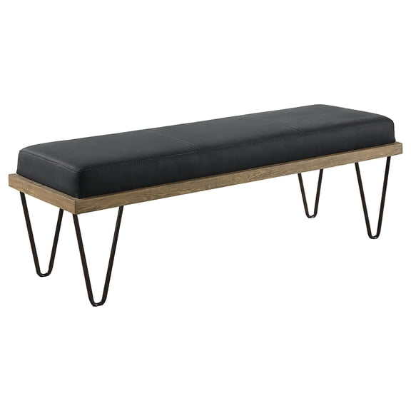 Pemberly Row Fabric Upholstered Bench with Hairpin Legs Dark Blue