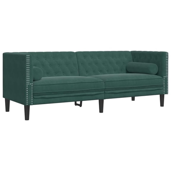 Pemberly Row Fabric Velvet 3-Seater Chesterfield Sofa in Dark Green