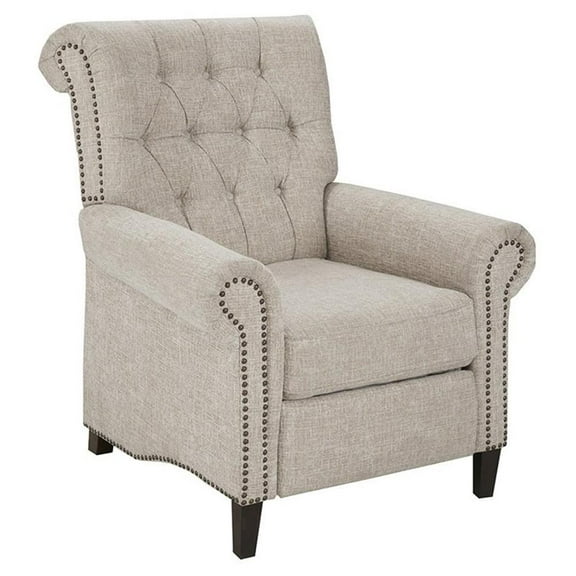 Pemberly Row Fabric and Solid Wood Push Back Recliner in Cream