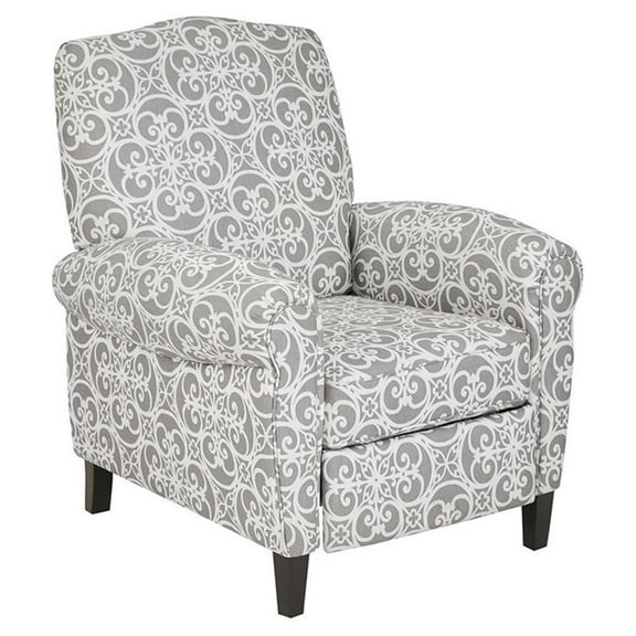 Pemberly Row Fabric and Solid Wood Push Back Recliner in Gray