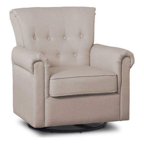 Pemberly Row Fabric and Wood Glider Swivel Rocker Chair in Flax Gray