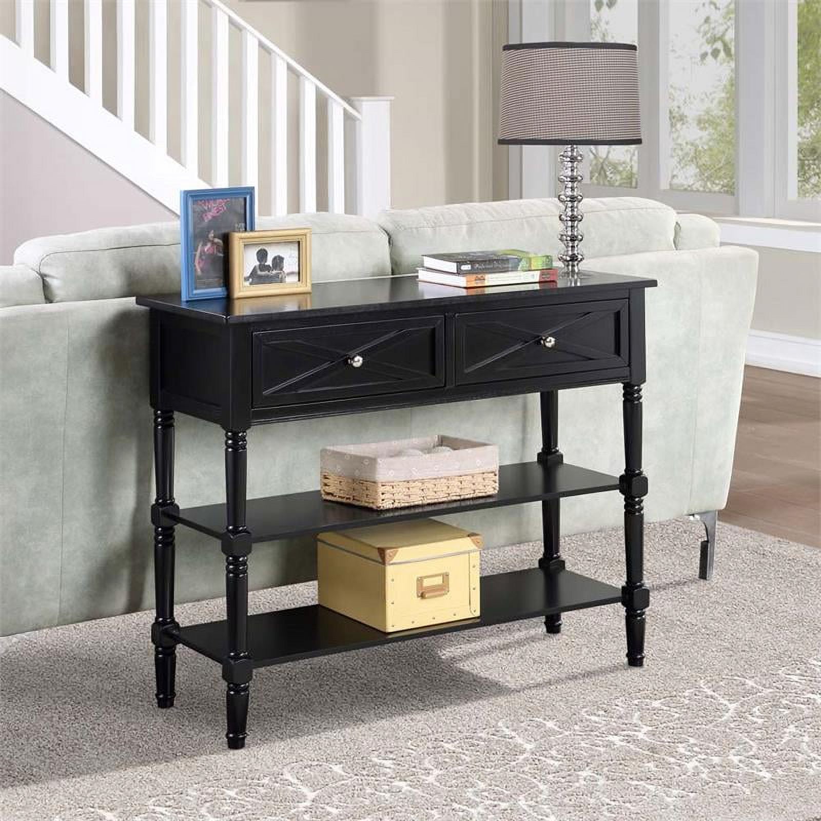 Pemberly Row Farmhouse 2 Drawer Console Table in Black Wood Finish ...