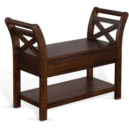 Pemberly Row Farmhouse 28" Wood Accent Bench with Storage in Tobacco Leaf