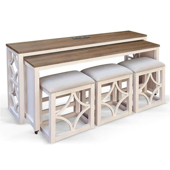 Pemberly Row Farmhouse 5-Piece Nesting Console Table with Stools