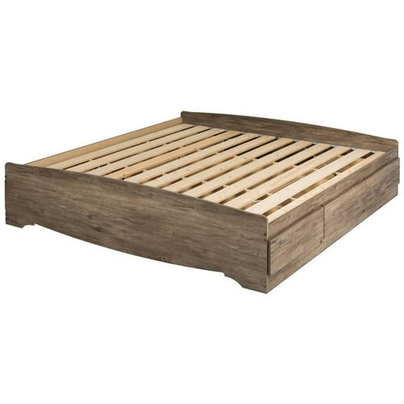 Pemberly Row Farmhouse 6 Drawers Wood King Platform Storage Bed in Drifted Gray