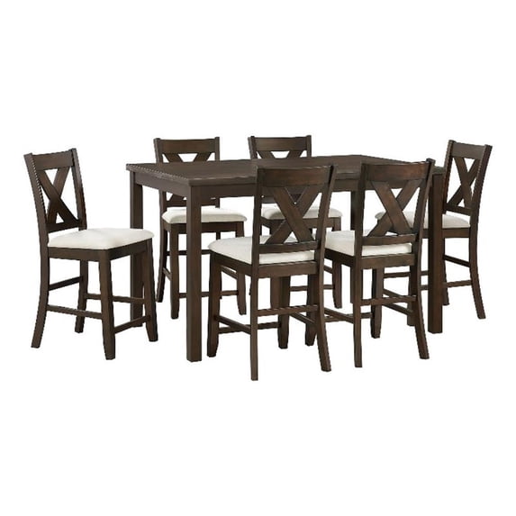 Pemberly Row Farmhouse 60"7PC Counter Set in Espresso Finish
