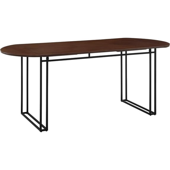 Pemberly Row Farmhouse 72"Oval Drop Leaf Dining Table in Walnut
