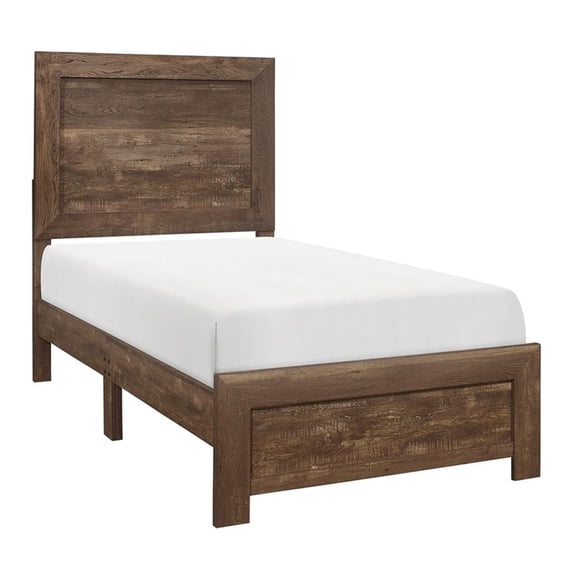 Pemberly Row Farmhouse Asian Hardwood Twin Bed in Rustic Brown