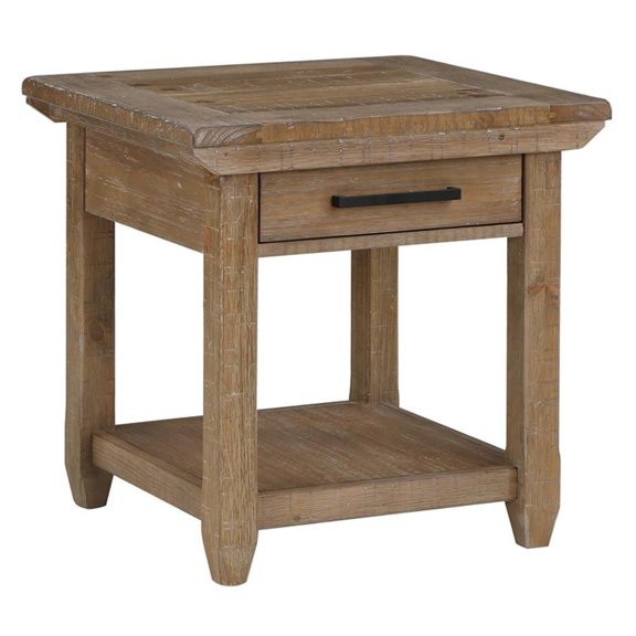 Pemberly Row Farmhouse / Country Engineered Wood End Table in Brown