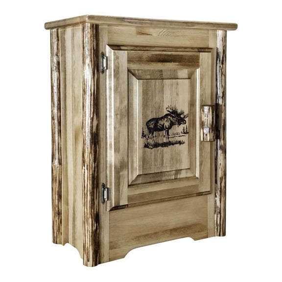 Pemberly Row Farmhouse / Country Hand-Crafted Pine Wood Accent Cabinet in Brown